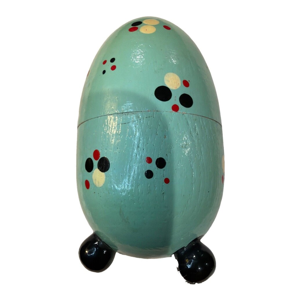 Vintage 1980s Russ Berrie Hand-Painted Wooden Footed Egg Box
